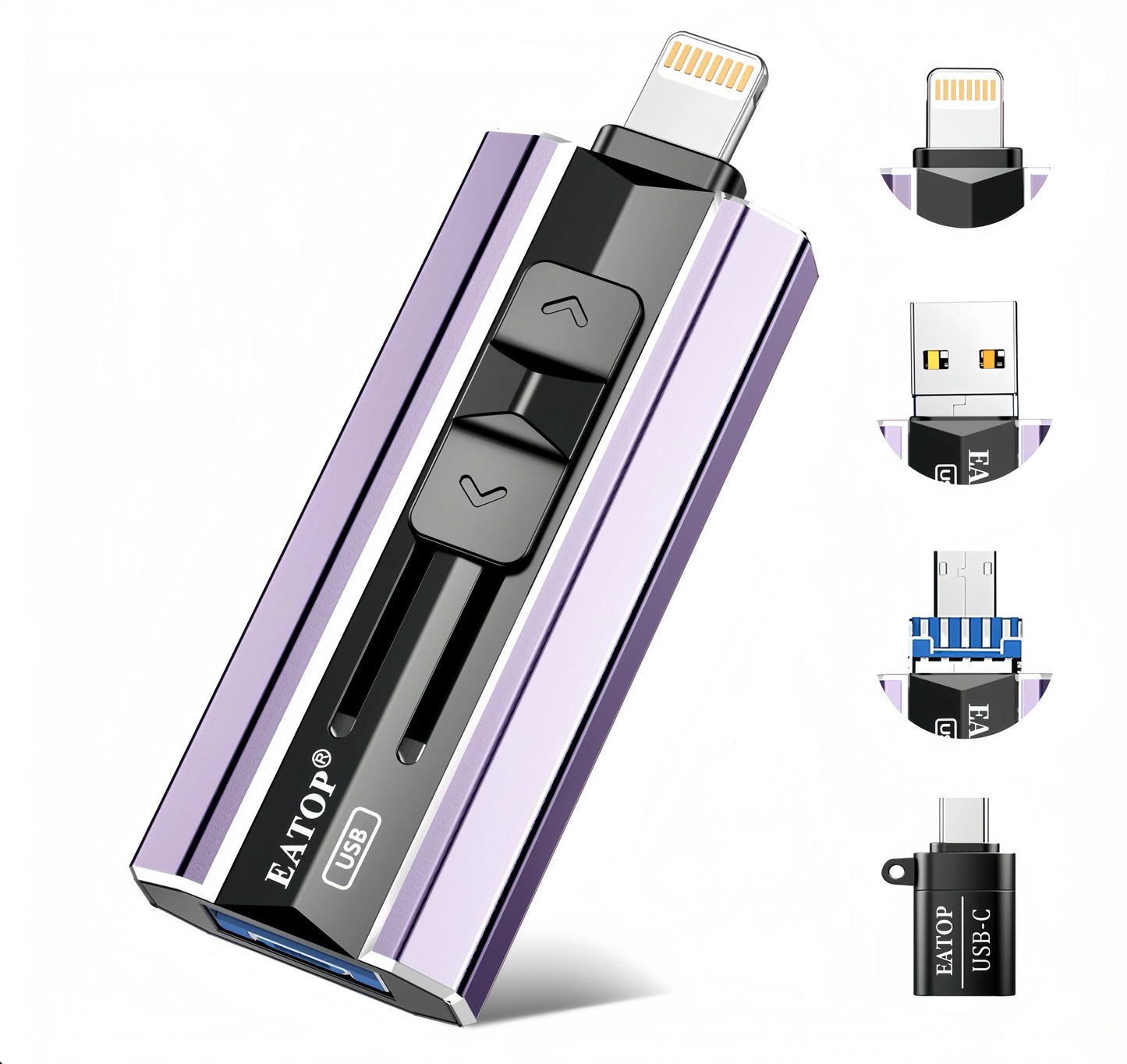 EATOP USB Flash Drive - OTG External Storage Solution for iPhone, iPad, Android, and PC, USB-C Compatible, Ideal for Travel and Work, Plug-and-Play Photo/Video Backup, No App Required, Sohochic