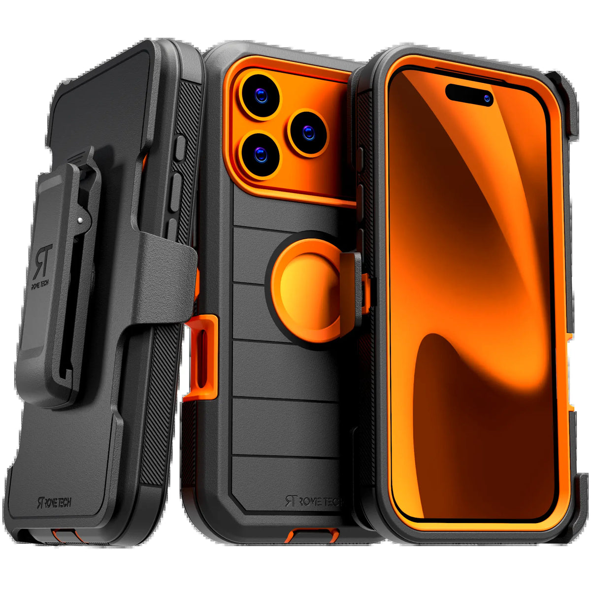 Rome Tech Heavy-Duty Shockproof Defender Case for iPhone 15/16/17 Pro Max - Four Layers of Protection with Integrated Kickstand
