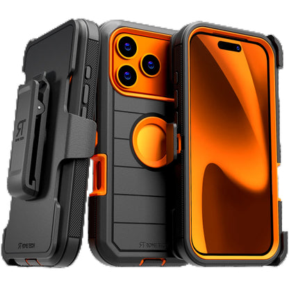 Rome Tech Heavy-Duty Shockproof Defender Case for iPhone 15/16/17 Pro Max - Four Layers of Protection with Integrated Kickstand