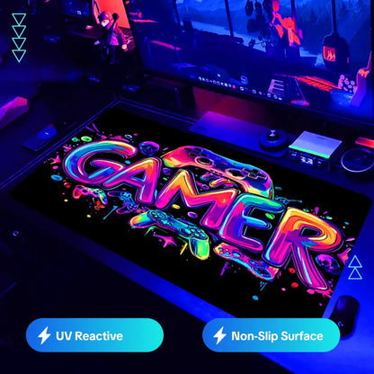Large UV Reactive Gaming Mouse Pad - Non-Slip Rubber Material for E-Sports and Gaming Accessories