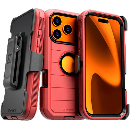 Rome Tech Heavy-Duty Shockproof Defender Case for iPhone 15/16/17 Pro Max - Four Layers of Protection with Integrated Kickstand