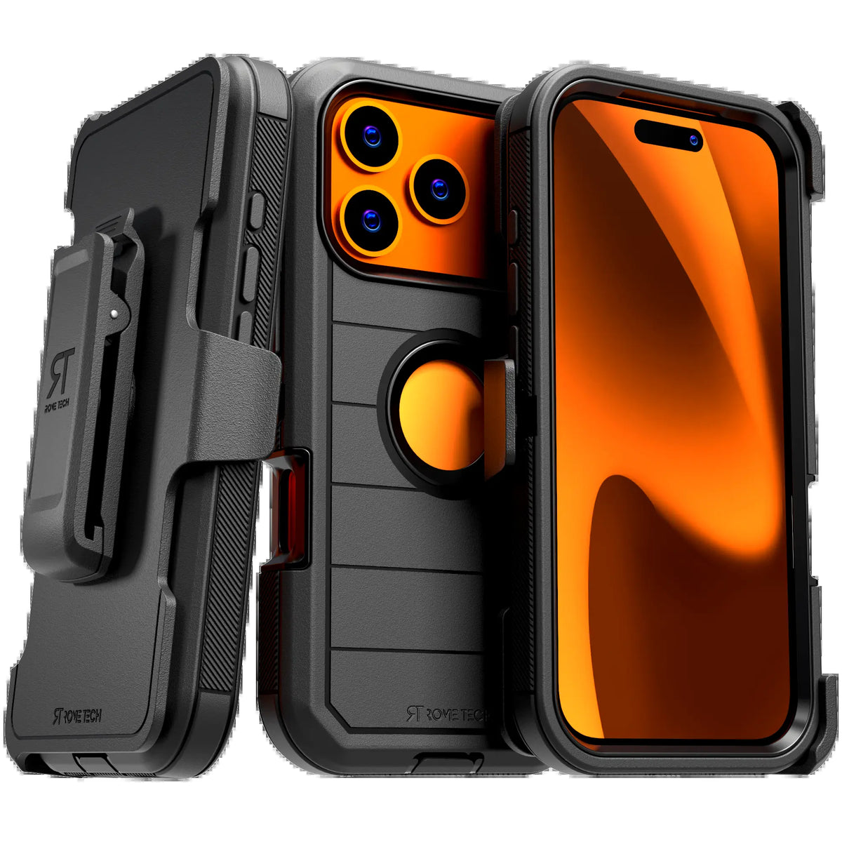 Rome Tech Heavy-Duty Shockproof Defender Case for iPhone 15/16/17 Pro Max - Four Layers of Protection with Integrated Kickstand