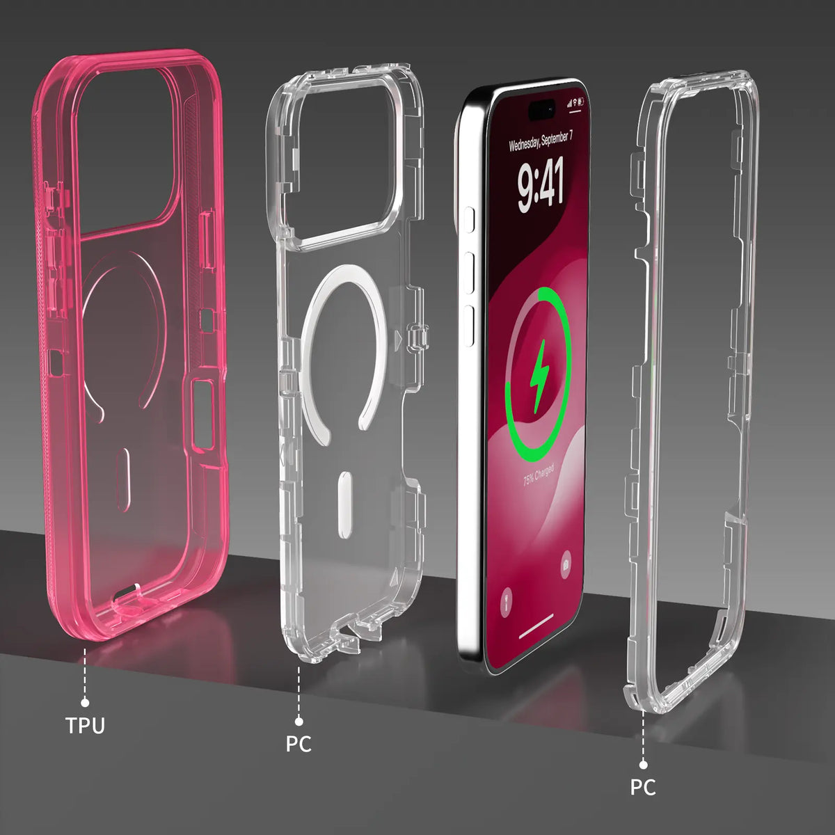 3-in-1 Transparent Phone Case for iPhone 17 Pro Max, Compatible with MagSafe, Durable Dual-Layer Magnetic Design, Heavy-Duty Shockproof and Anti-Drop Protection