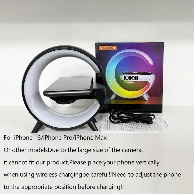 RGB Night Light Lamp Wireless Speaker, Led Light Speaker, Multifunctional Desktop Speaker with Alarm Clock and Wireless Charging Station Pad for Iphone, Samsung, Xiaomi, Huawei