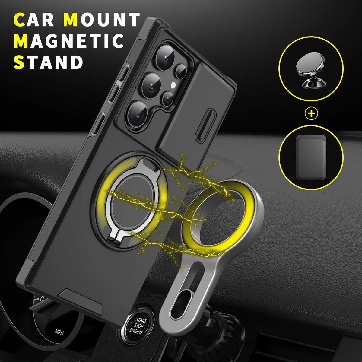 OREKROY Shockproof Magnetic Case with Sliding Camera Lens Protector for Samsung Galaxy S21/S22/S23/S24/S25/S26 Ultra, Featuring Rotating Ring Holder - Ideal for Back to School