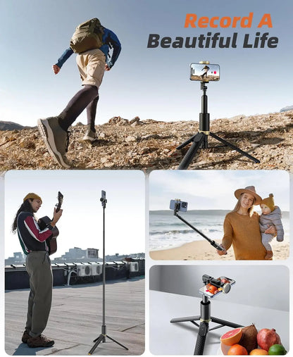 62-Inch Portable Phone Tripod and Selfie Stick with Remote Control, Lightweight and Extendable Stand for iPhone and Android, Ideal for Video Recording and Vlogging
