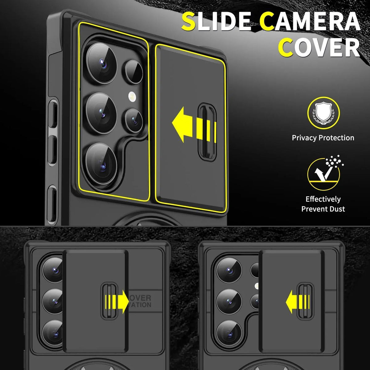 OREKROY Shockproof Magnetic Case with Sliding Camera Lens Protector for Samsung Galaxy S21/S22/S23/S24/S25/S26 Ultra, Featuring Rotating Ring Holder - Ideal for Back to School