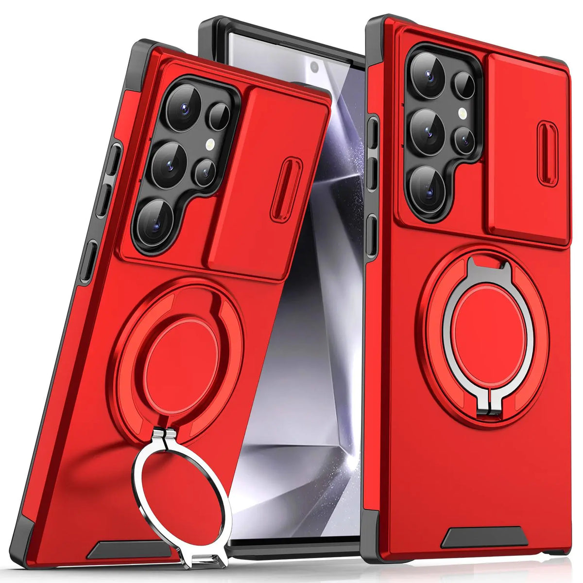 OREKROY Shockproof Magnetic Case with Sliding Camera Lens Protector for Samsung Galaxy S21/S22/S23/S24/S25/S26 Ultra, Featuring Rotating Ring Holder - Ideal for Back to School