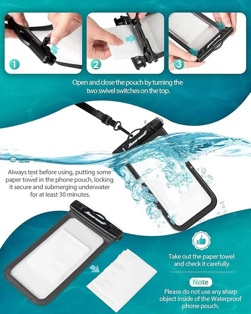 2-Pack IPX8 Waterproof Phone Pouch - TPU Material, 8.3" Touch Screen Compatibility, Adjustable Lanyard, Compatible with iPhone 15/14/13/12 Pro Max, Essential for Beach and Swimming Activities