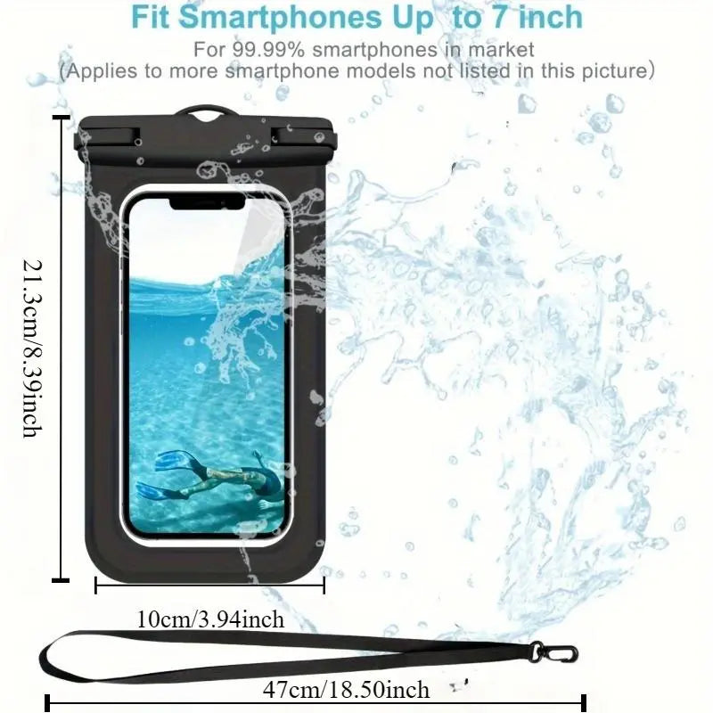 Universal Waterproof Phone Bag with Lanyard - Large Capacity Transparent Case for Swimming, Beach, and Pool Use