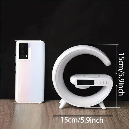 RGB Night Light Lamp Wireless Speaker, Led Light Speaker, Multifunctional Desktop Speaker with Alarm Clock and Wireless Charging Station Pad for Iphone, Samsung, Xiaomi, Huawei