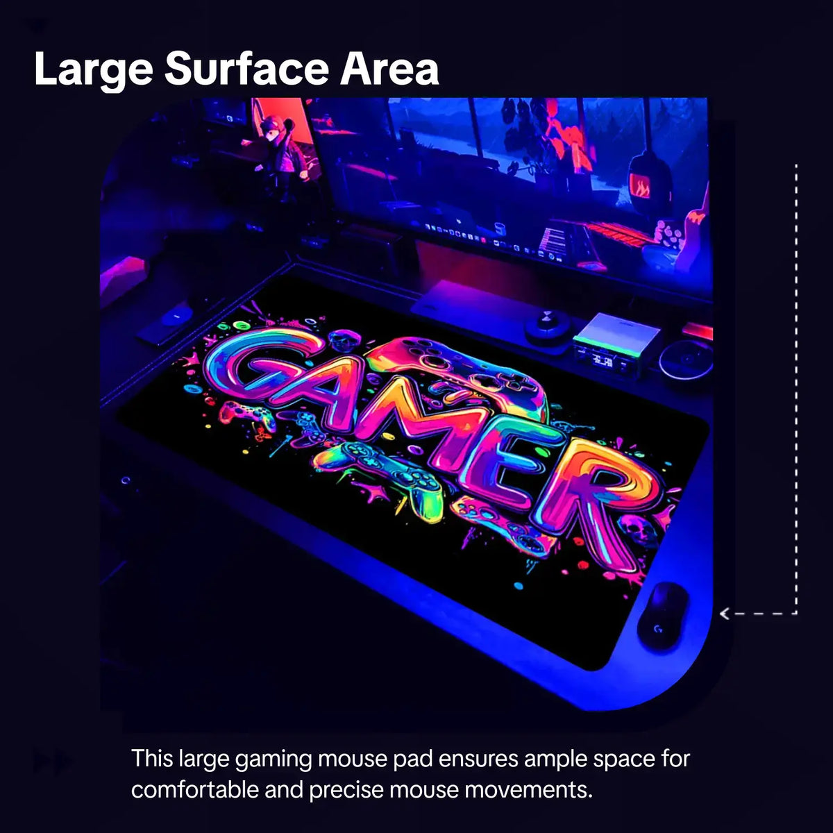 Large UV Reactive Gaming Mouse Pad - Non-Slip Rubber Material for E-Sports and Gaming Accessories