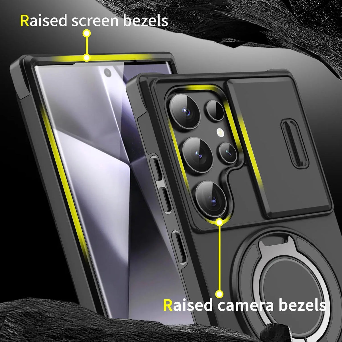 OREKROY Shockproof Magnetic Case with Sliding Camera Lens Protector for Samsung Galaxy S21/S22/S23/S24/S25/S26 Ultra, Featuring Rotating Ring Holder - Ideal for Back to School
