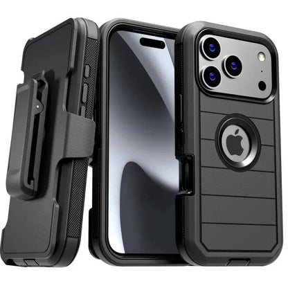 Rome Tech Heavy-Duty Shockproof Defender Case for iPhone 15/16/17 Pro Max - Four Layers of Protection with Integrated Kickstand