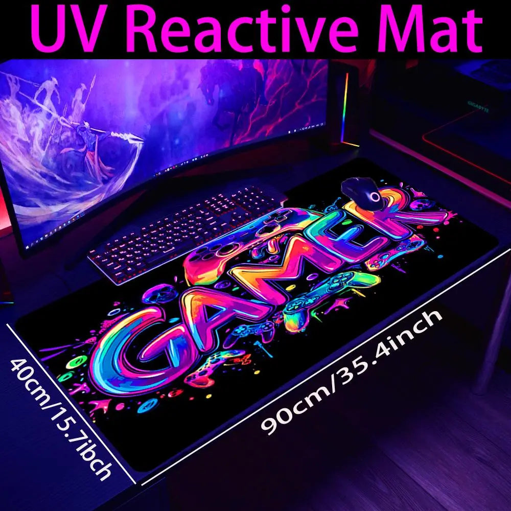 Large UV Reactive Gaming Mouse Pad - Non-Slip Rubber Material for E-Sports and Gaming Accessories