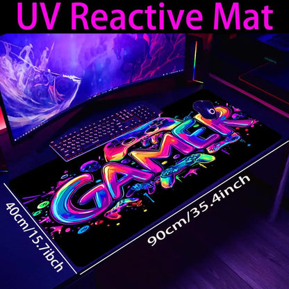Large UV Reactive Gaming Mouse Pad - Non-Slip Rubber Material for E-Sports and Gaming Accessories