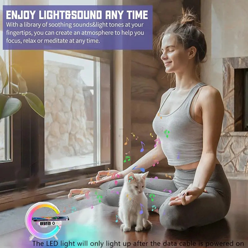 RGB Night Light Lamp Wireless Speaker, Led Light Speaker, Multifunctional Desktop Speaker with Alarm Clock and Wireless Charging Station Pad for Iphone, Samsung, Xiaomi, Huawei