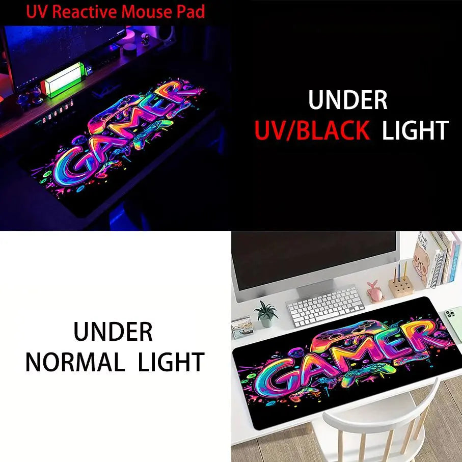 Large UV Reactive Gaming Mouse Pad - Non-Slip Rubber Material for E-Sports and Gaming Accessories