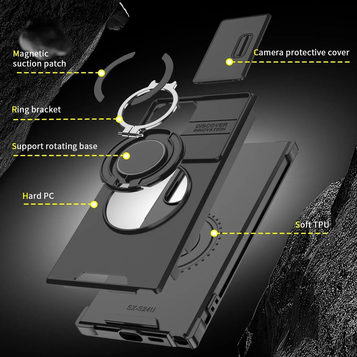 OREKROY Shockproof Magnetic Case with Sliding Camera Lens Protector for Samsung Galaxy S21/S22/S23/S24/S25/S26 Ultra, Featuring Rotating Ring Holder - Ideal for Back to School
