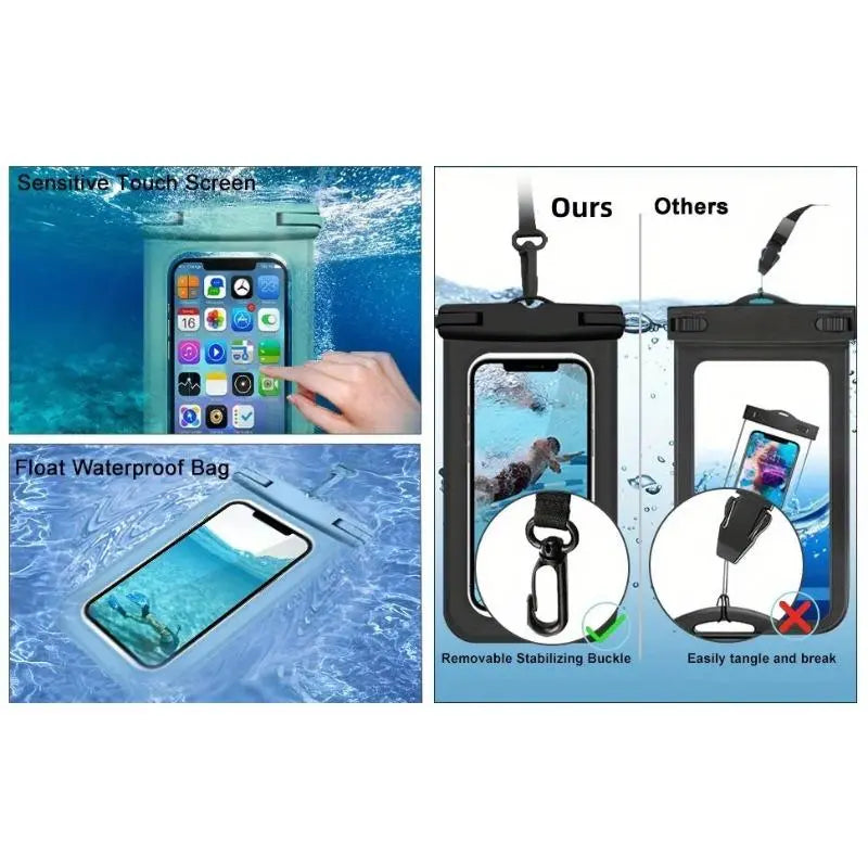 Universal Waterproof Phone Bag with Lanyard - Large Capacity Transparent Case for Swimming, Beach, and Pool Use