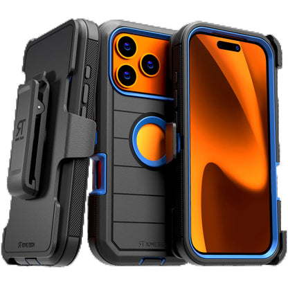 Rome Tech Heavy-Duty Shockproof Defender Case for iPhone 15/16/17 Pro Max - Four Layers of Protection with Integrated Kickstand