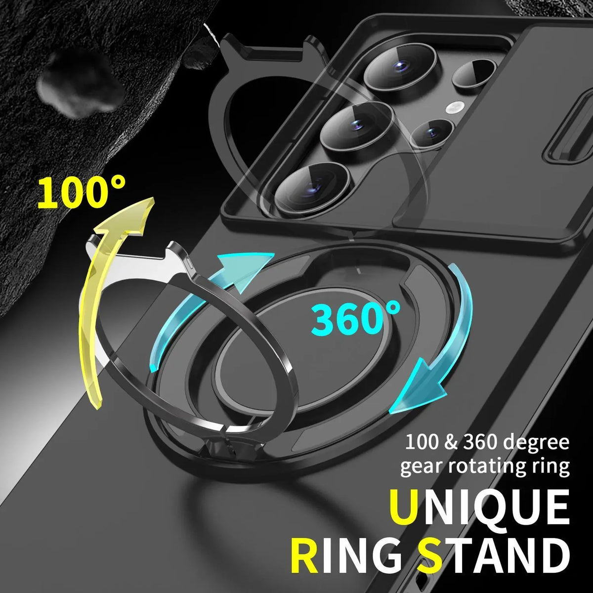 OREKROY Shockproof Magnetic Case with Sliding Camera Lens Protector for Samsung Galaxy S21/S22/S23/S24/S25/S26 Ultra, Featuring Rotating Ring Holder - Ideal for Back to School