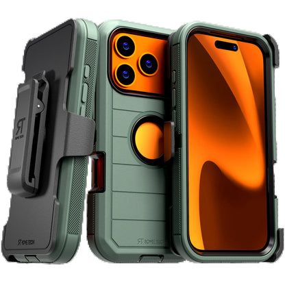 Rome Tech Heavy-Duty Shockproof Defender Case for iPhone 15/16/17 Pro Max - Four Layers of Protection with Integrated Kickstand