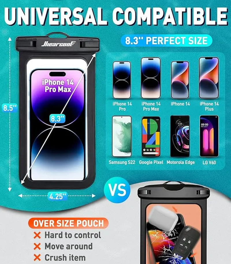 2-Pack IPX8 Waterproof Phone Pouch - TPU Material, 8.3" Touch Screen Compatibility, Adjustable Lanyard, Compatible with iPhone 15/14/13/12 Pro Max, Essential for Beach and Swimming Activities