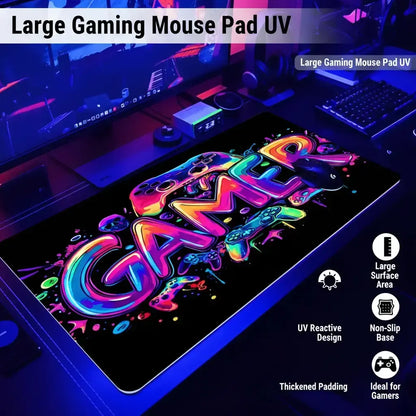 Large UV Reactive Gaming Mouse Pad - Non-Slip Rubber Material for E-Sports and Gaming Accessories