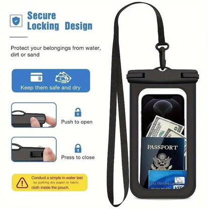 Universal Waterproof Phone Bag with Lanyard - Large Capacity Transparent Case for Swimming, Beach, and Pool Use