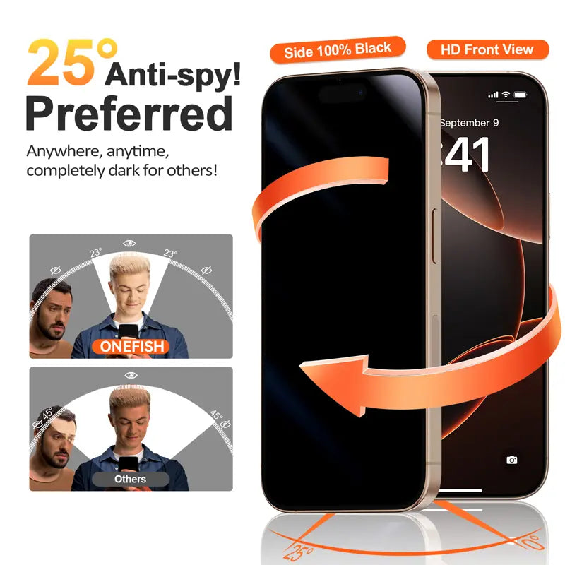 One Fish 2-Pack Screen Protector for iPhone 17 Pro Max / 17 Pro, Samsung, and Google | Privacy Protection, Polarized Eye Care, Scratch-Resistant, Easy Installation, Phone Accessories
