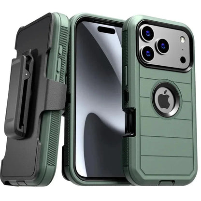 Rome Tech Heavy-Duty Shockproof Defender Case for iPhone 15/16/17 Pro Max - Four Layers of Protection with Integrated Kickstand