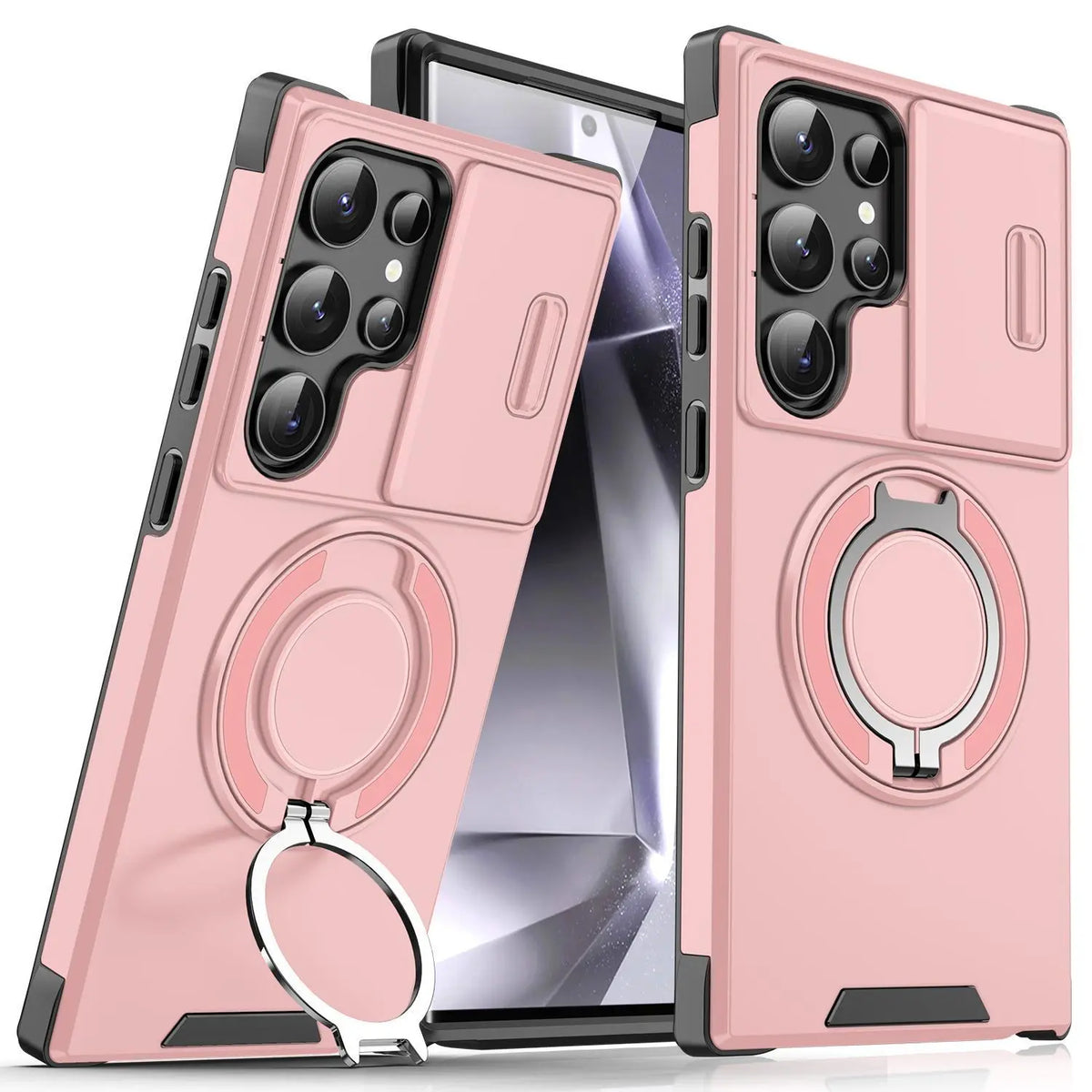 OREKROY Shockproof Magnetic Case with Sliding Camera Lens Protector for Samsung Galaxy S21/S22/S23/S24/S25/S26 Ultra, Featuring Rotating Ring Holder - Ideal for Back to School