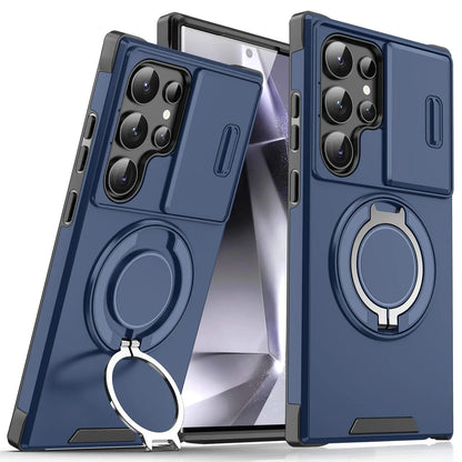 OREKROY Shockproof Magnetic Case with Sliding Camera Lens Protector for Samsung Galaxy S21/S22/S23/S24/S25/S26 Ultra, Featuring Rotating Ring Holder - Ideal for Back to School