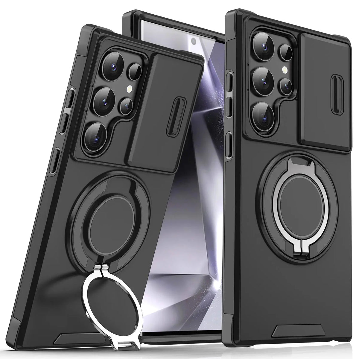 OREKROY Shockproof Magnetic Case with Sliding Camera Lens Protector for Samsung Galaxy S21/S22/S23/S24/S25/S26 Ultra, Featuring Rotating Ring Holder - Ideal for Back to School