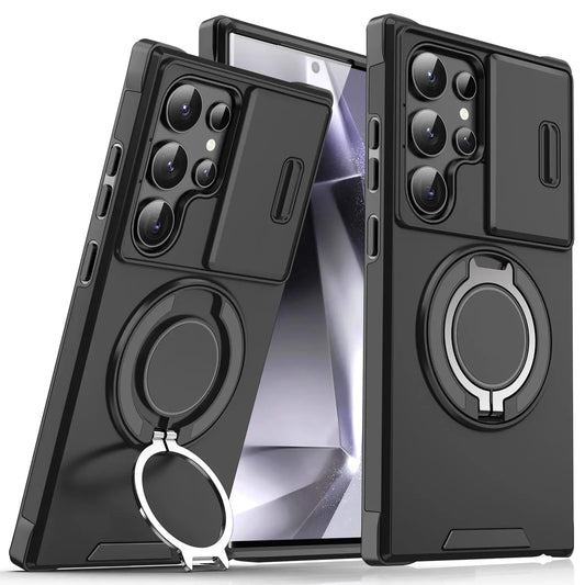 OREKROY Shockproof Magnetic Case with Sliding Camera Lens Protector for Samsung Galaxy S21/S22/S23/S24/S25/S26 Ultra, Featuring Rotating Ring Holder - Ideal for Back to School