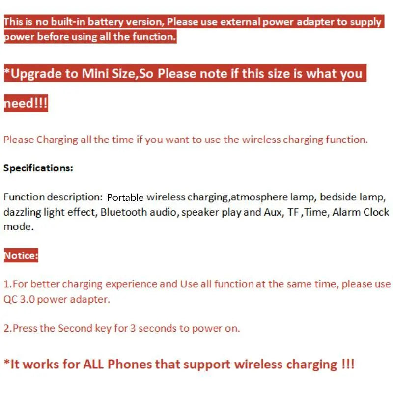 RGB Night Light Lamp Wireless Speaker, Led Light Speaker, Multifunctional Desktop Speaker with Alarm Clock and Wireless Charging Station Pad for Iphone, Samsung, Xiaomi, Huawei